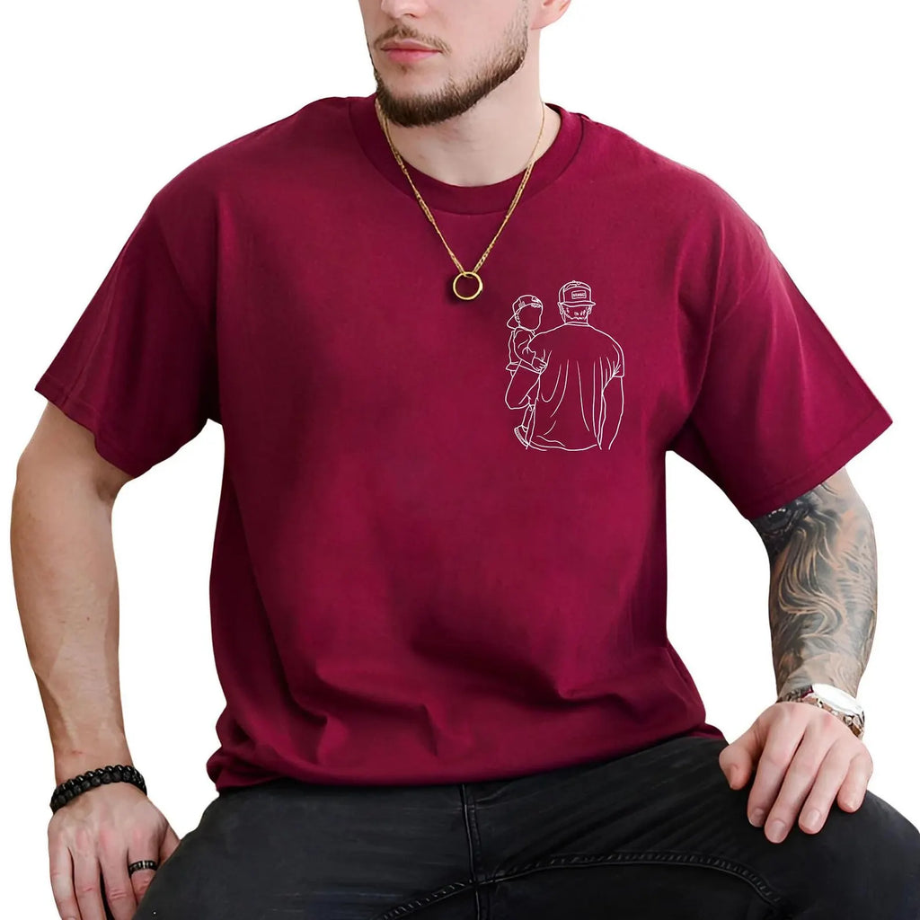 Custom Dad Embroidered T-Shirt With Child Portrait, Personalized Father’s Day Gift