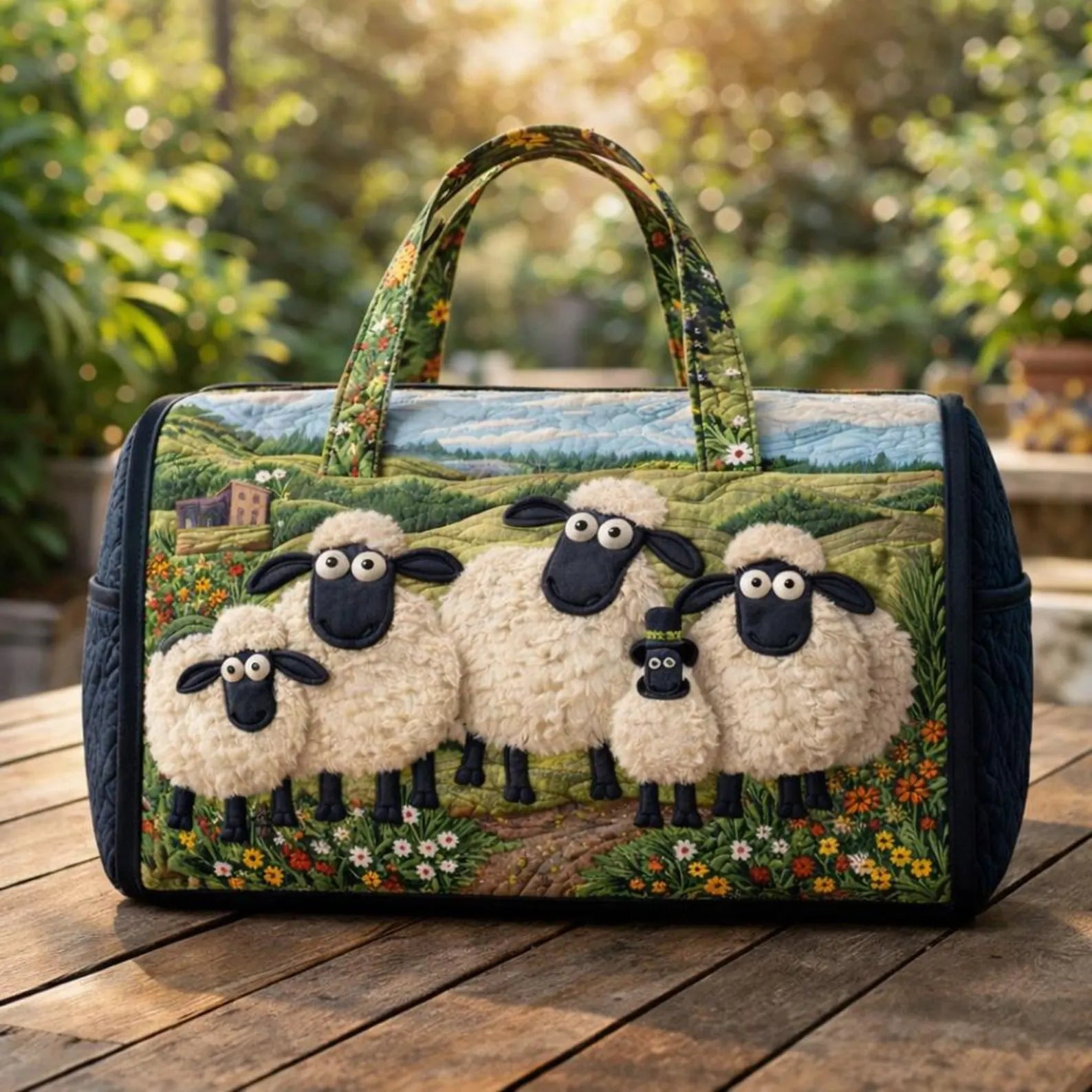 Cute Sheep Quilted Duffle Bag, Farm Animal Weekender Bag for Women