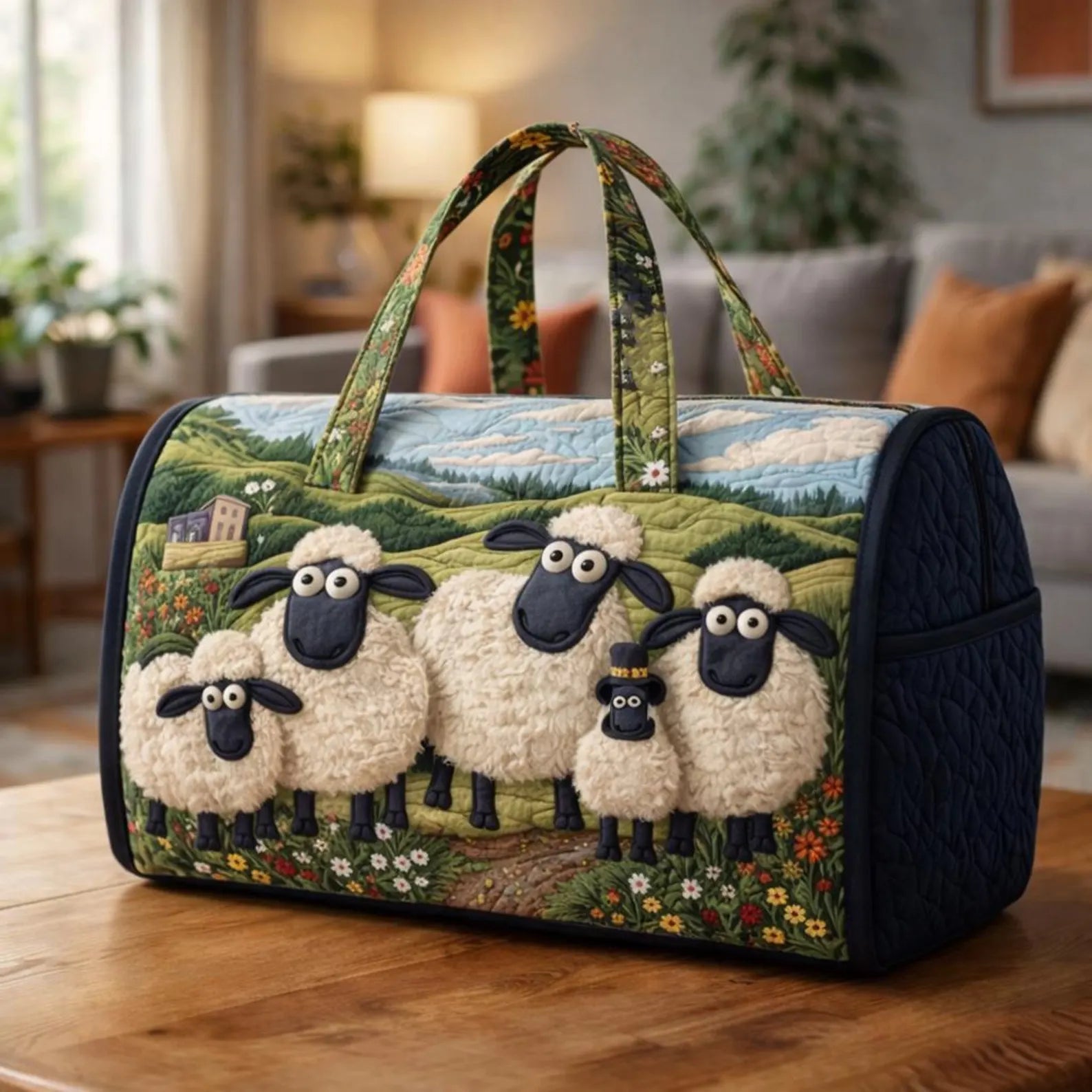 Cute Sheep Quilted Duffle Bag, Farm Animal Weekender Bag for Women