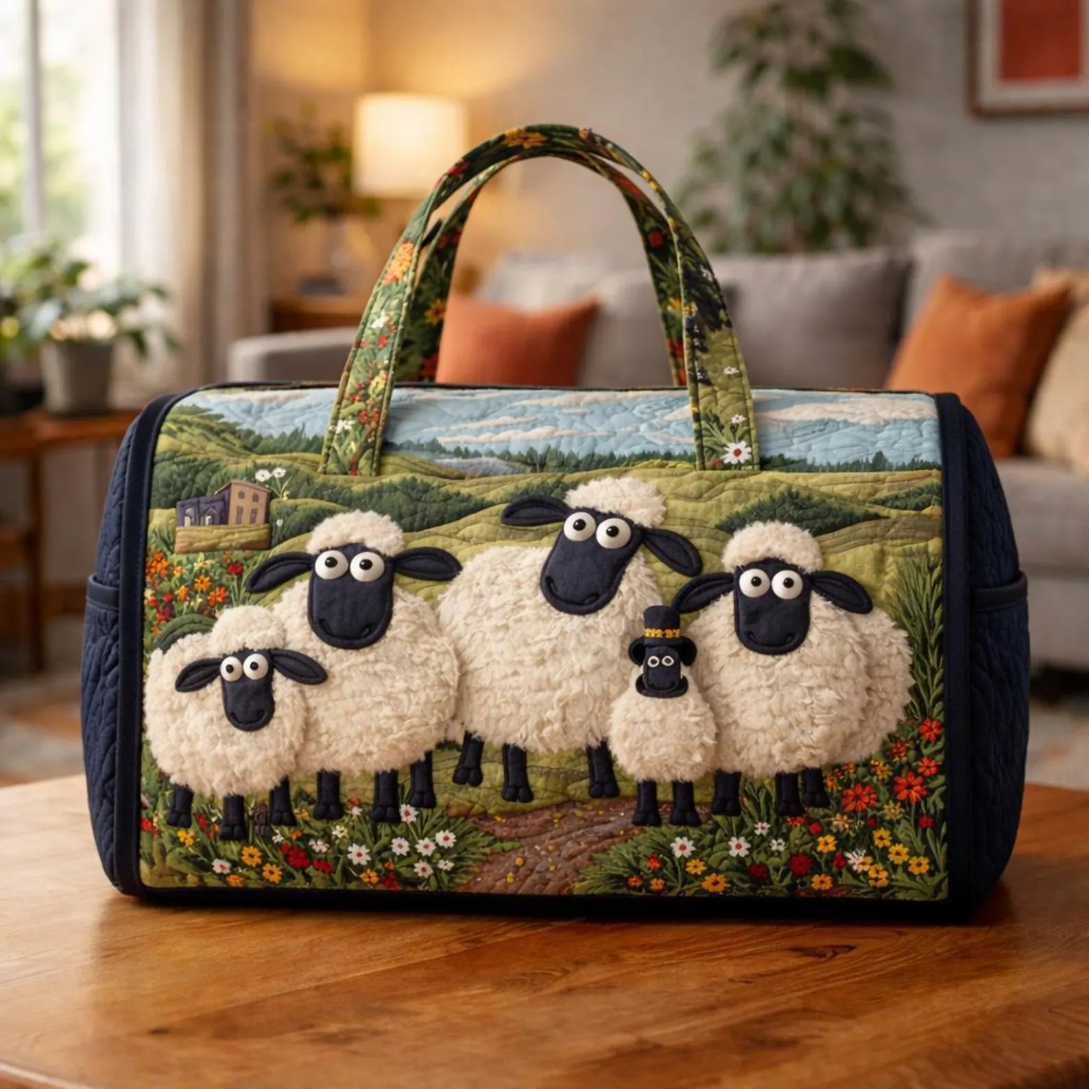 Cute Sheep Quilted Duffle Bag, Farm Animal Weekender Bag for Women