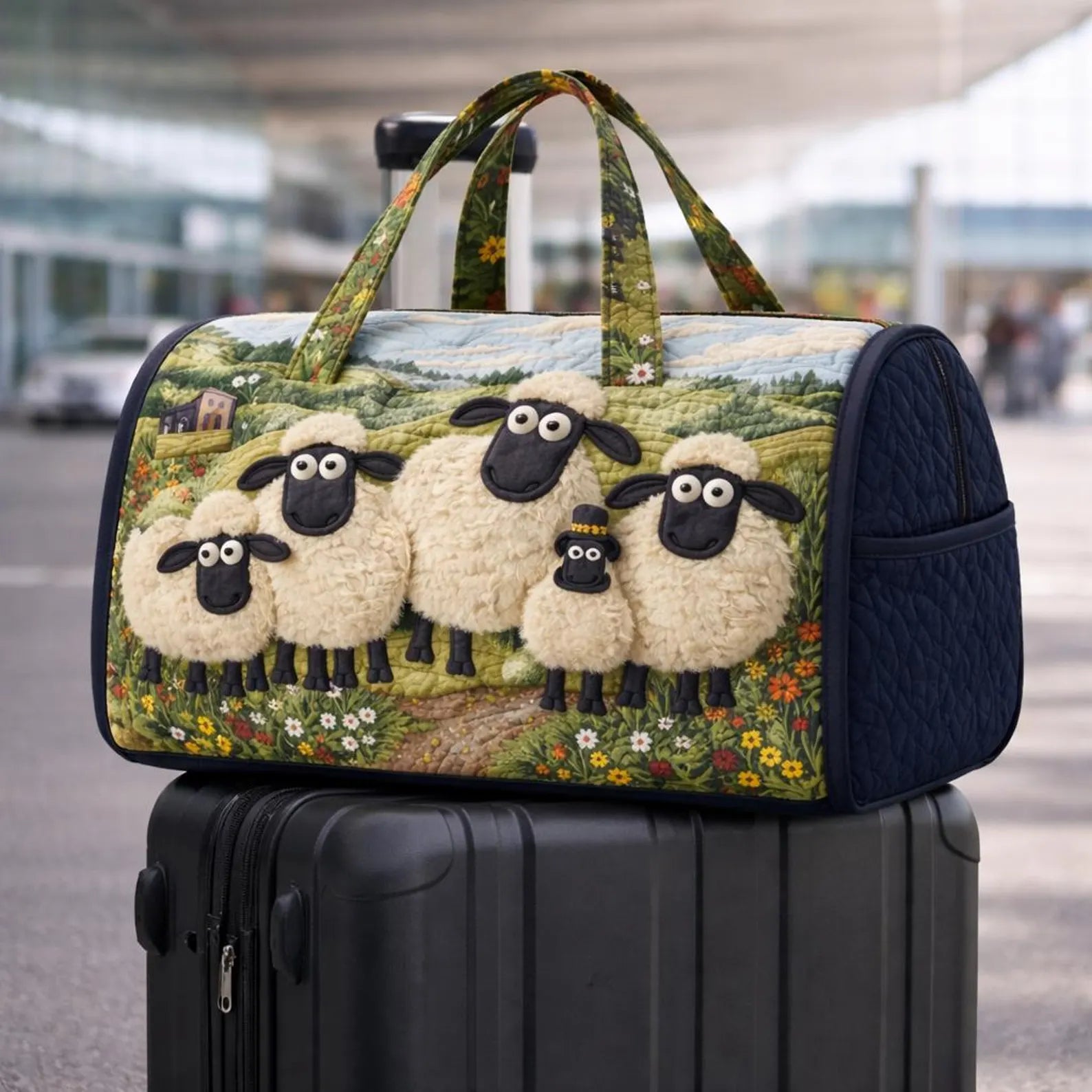 Cute Sheep Quilted Duffle Bag, Farm Animal Weekender Bag for Women