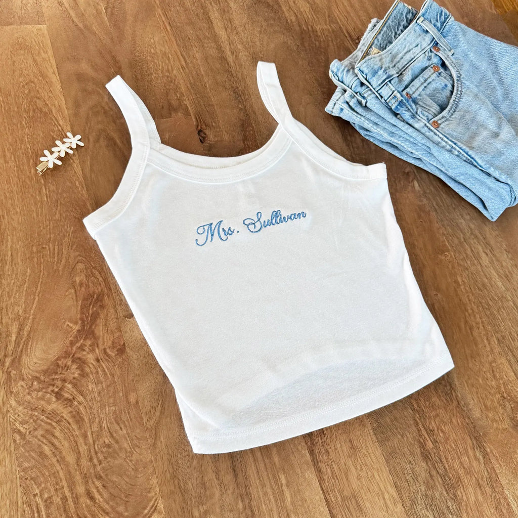 Personalized Bride Shirt, Embroidered Bride Crop Tank Top, Engagement Gift, Bride To Be Gift, Bridal Shower Gift