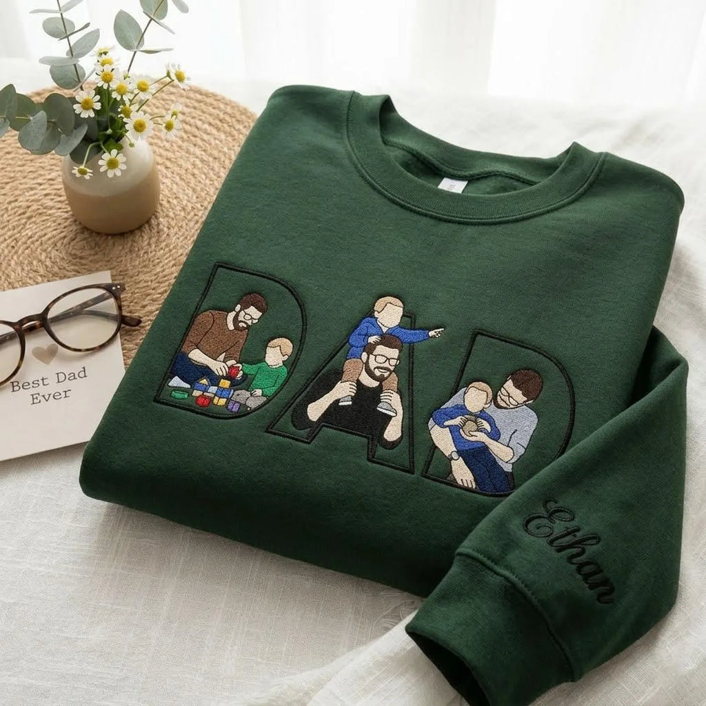 Custom Dad Embroidered Sweatshirt With Kids Portrait, Personalized Father’s Day Gift
