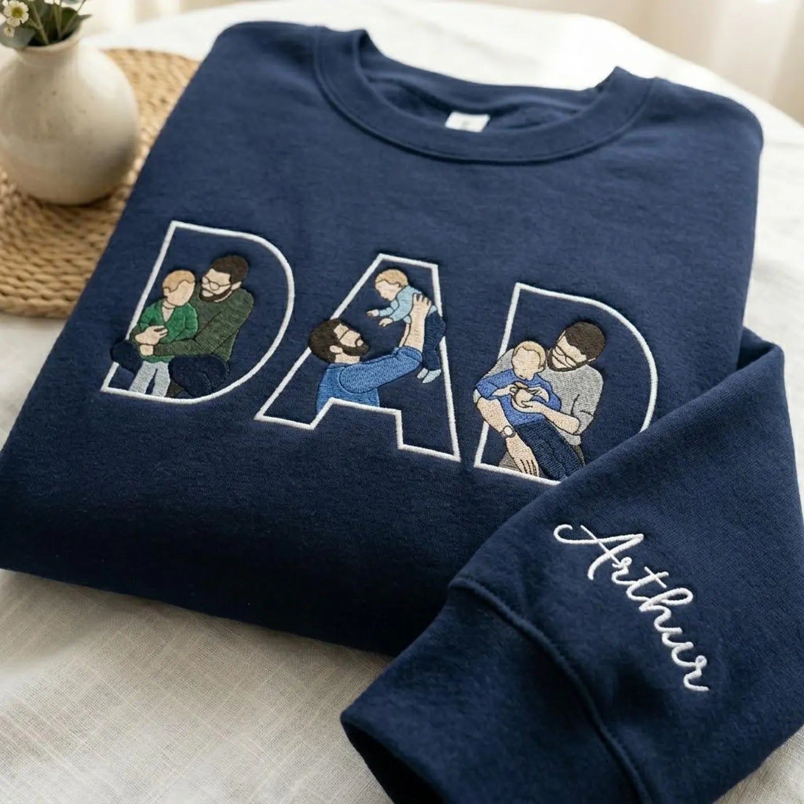 Custom Dad Embroidered Sweatshirt With Kids Portrait, Personalized Father’s Day Gift