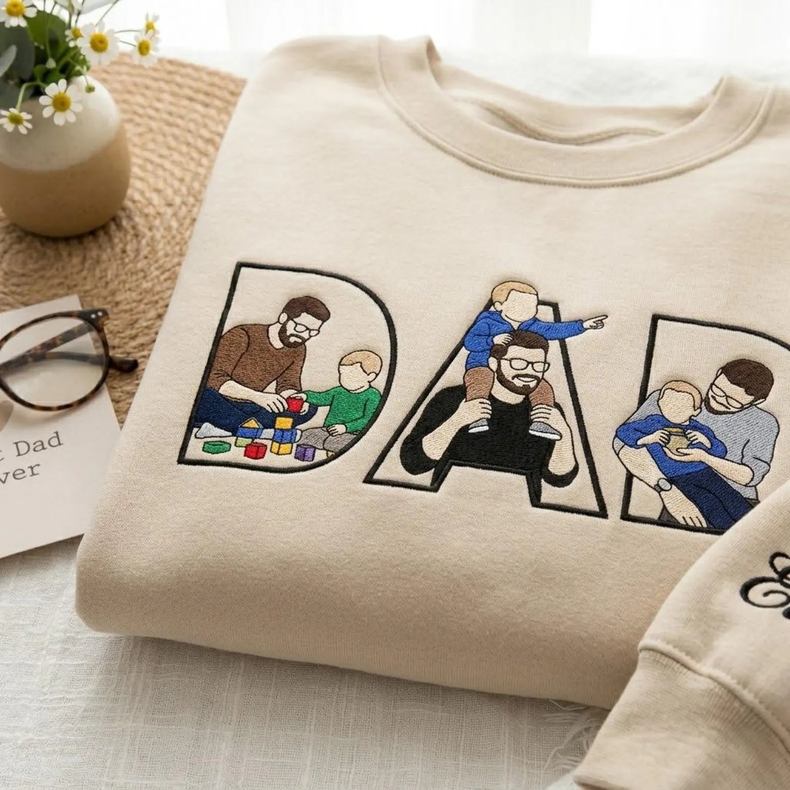 Custom Dad Embroidered Sweatshirt With Kids Portrait, Personalized Father’s Day Gift