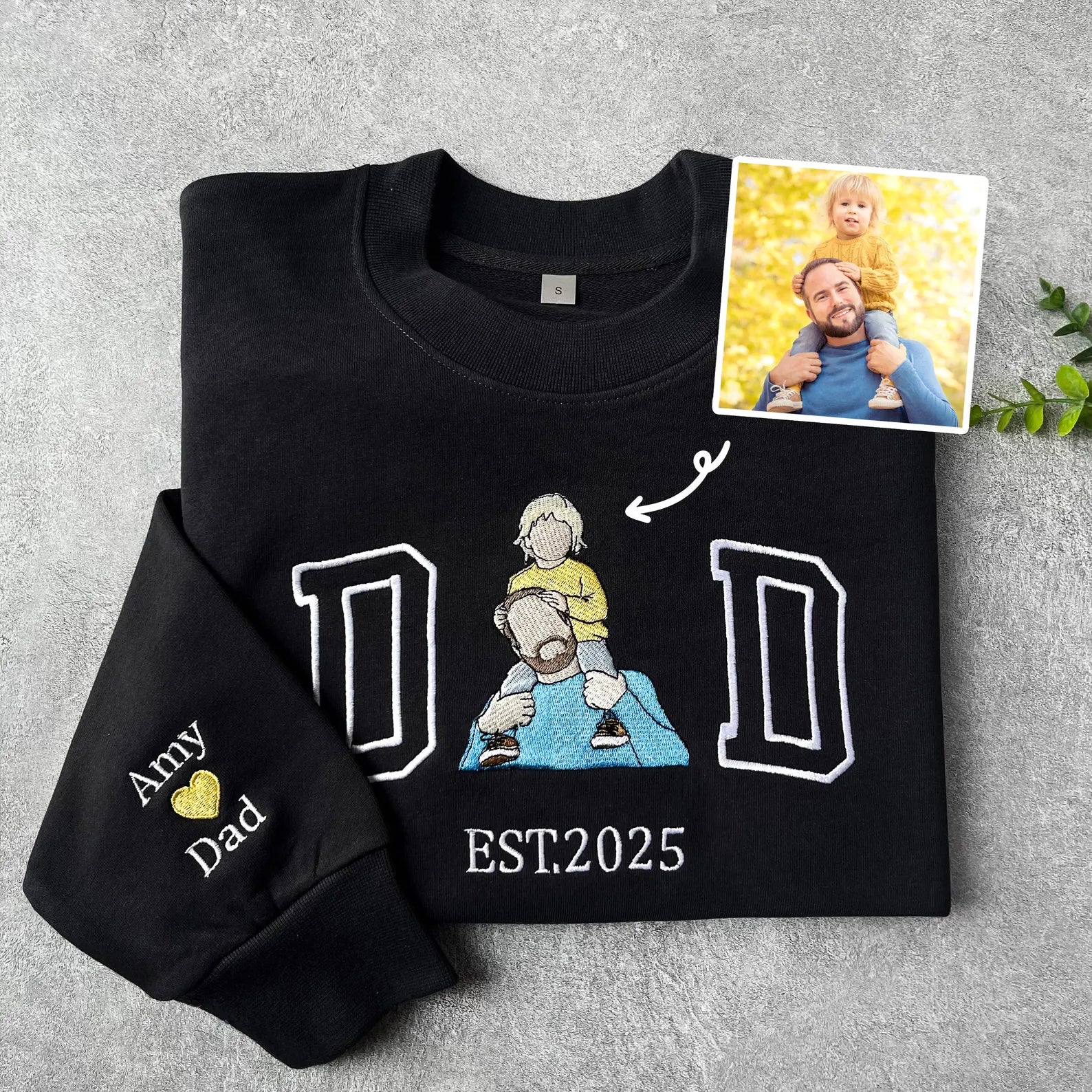 Custom Dad Embroidered Sweatshirt With Photo Portrait, Personalized Father’s Day Gift