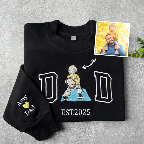 Custom Dad Embroidered Sweatshirt With Photo Portrait, Personalized Father’s Day Gift