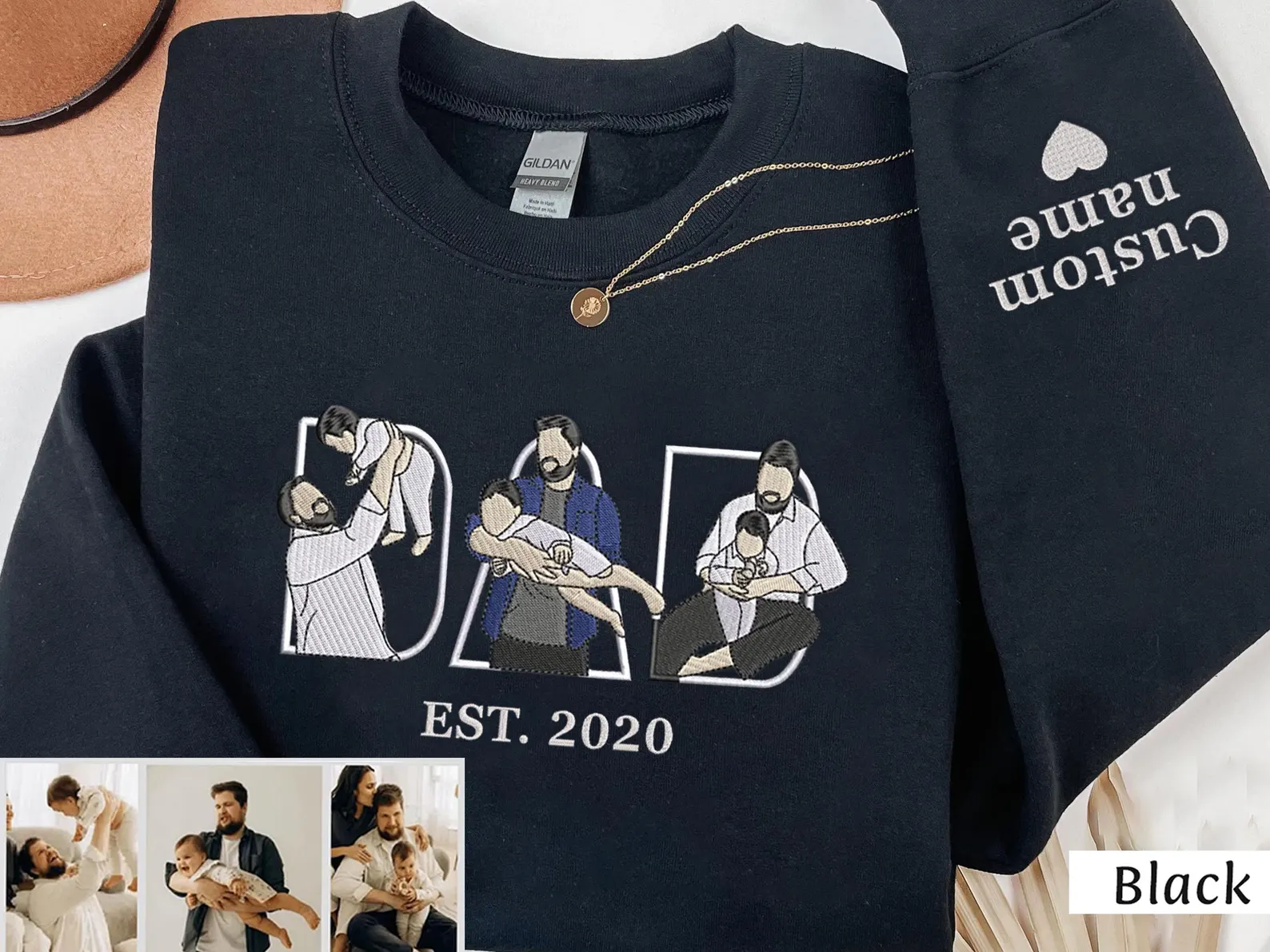 Custom Dad Embroidered Sweatshirt With Kid Portrait, Personalized Father’s Day Gift Shirt