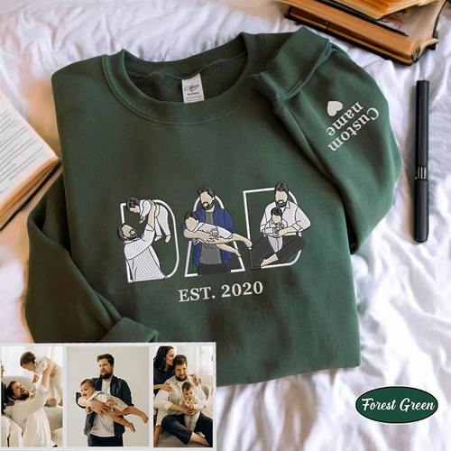 Custom Dad Embroidered Sweatshirt With Kid Portrait, Personalized Father’s Day Gift Shirt