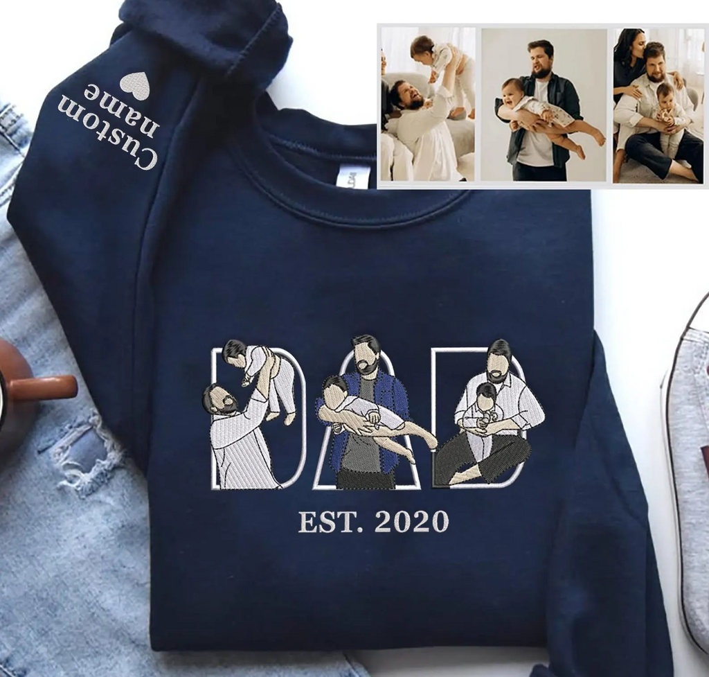 Custom Dad Embroidered Sweatshirt With Kid Portrait, Personalized Father’s Day Gift Shirt