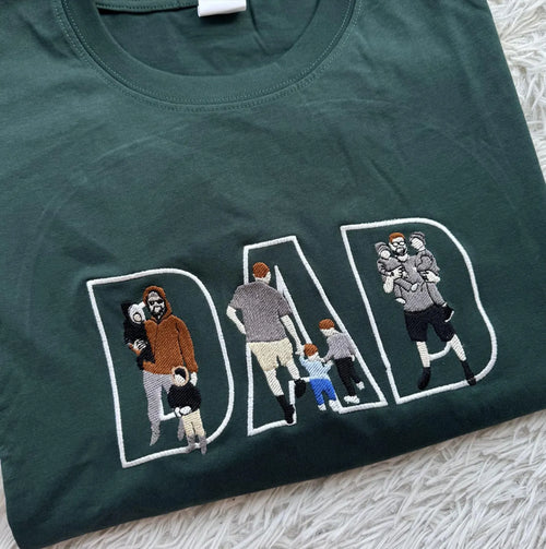 Custom Dad Embroidered Shirt With Kids Portrait, Personalized Father’s Day Gift