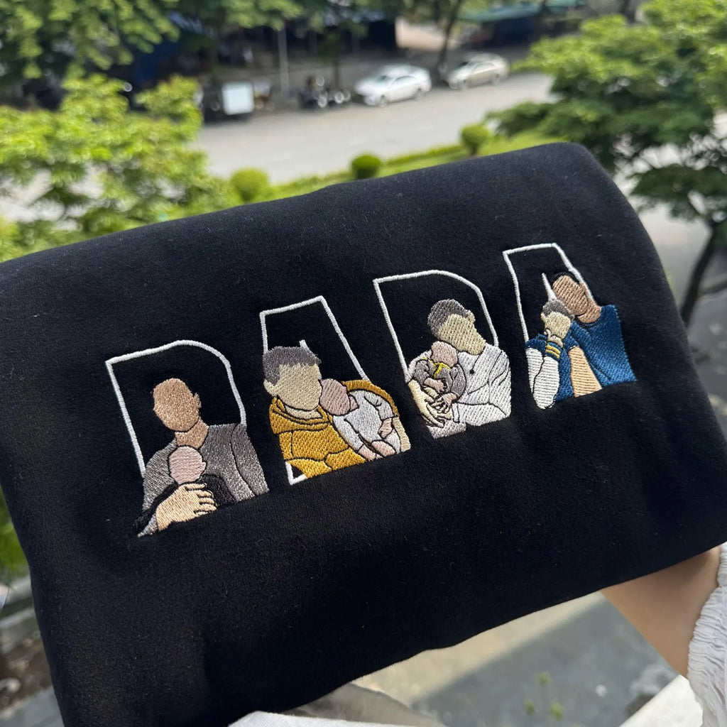Custom Dad Embroidered Shirt With Kids Portrait, Personalized Father’s Day Gift