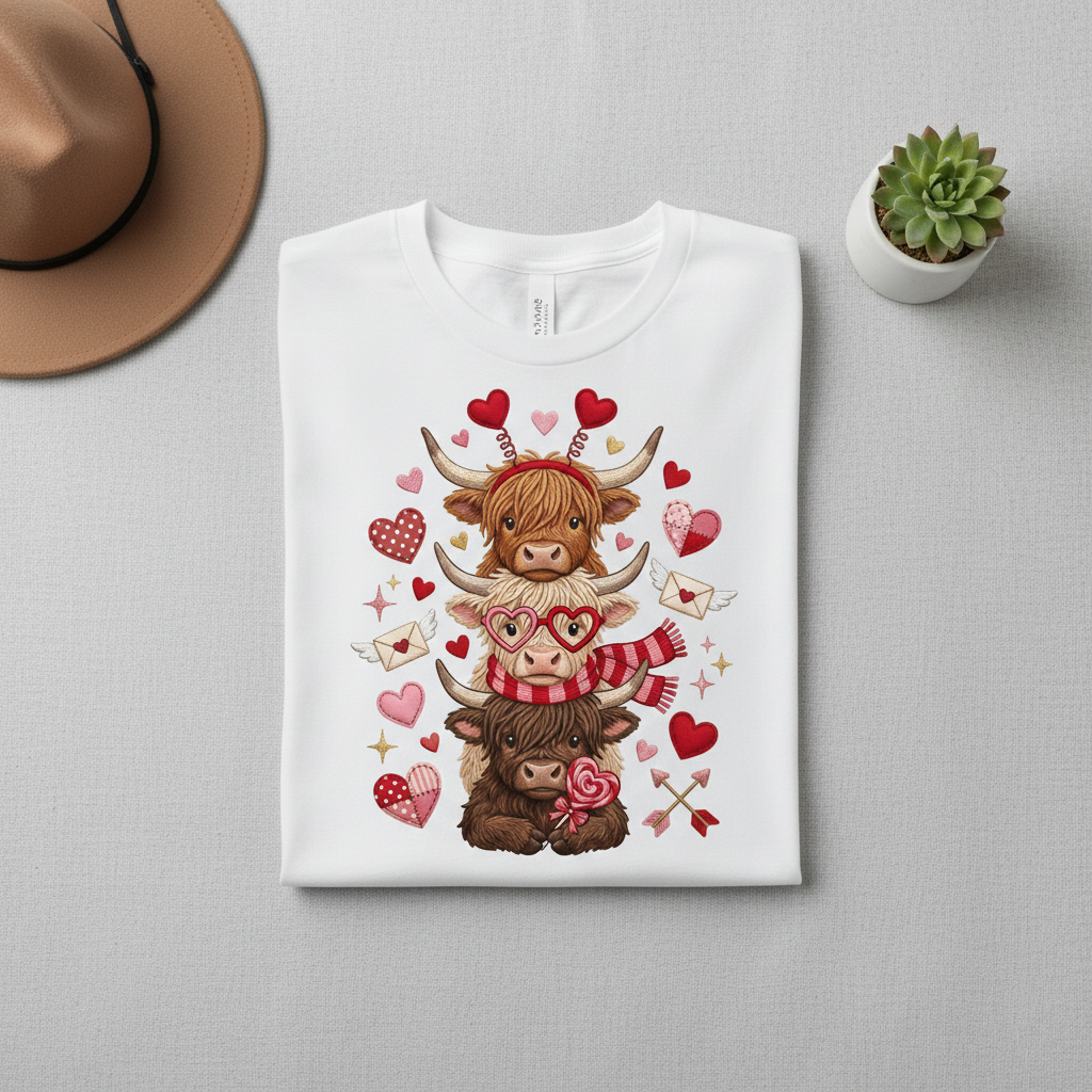 Highland Cow Embroidered Christmas Sweatshirt – Cute Holiday Farm Cow with Lights, Cozy Country Crewneck