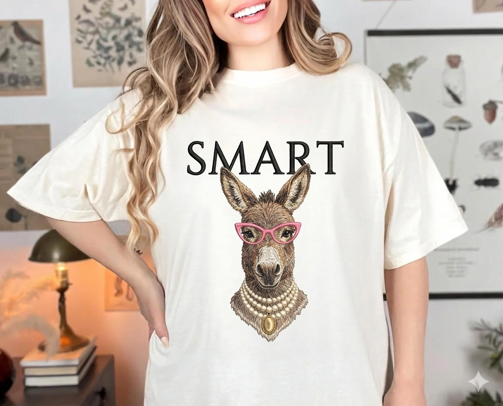 Smart Donkey Embroidered Shirt, Funny Smart Ass Sweatshirt, Cute Animal Meme T-Shirt, Sarcastic Humor Tee, Unique Embroidery Gift for Animal Lovers