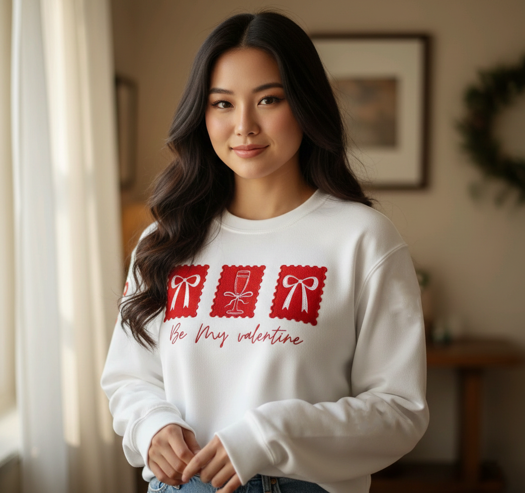 Be My Valentine Embroidery Sweatshirt, Hand Embroidered Valentine Crewneck, Cozy Romantic Gift