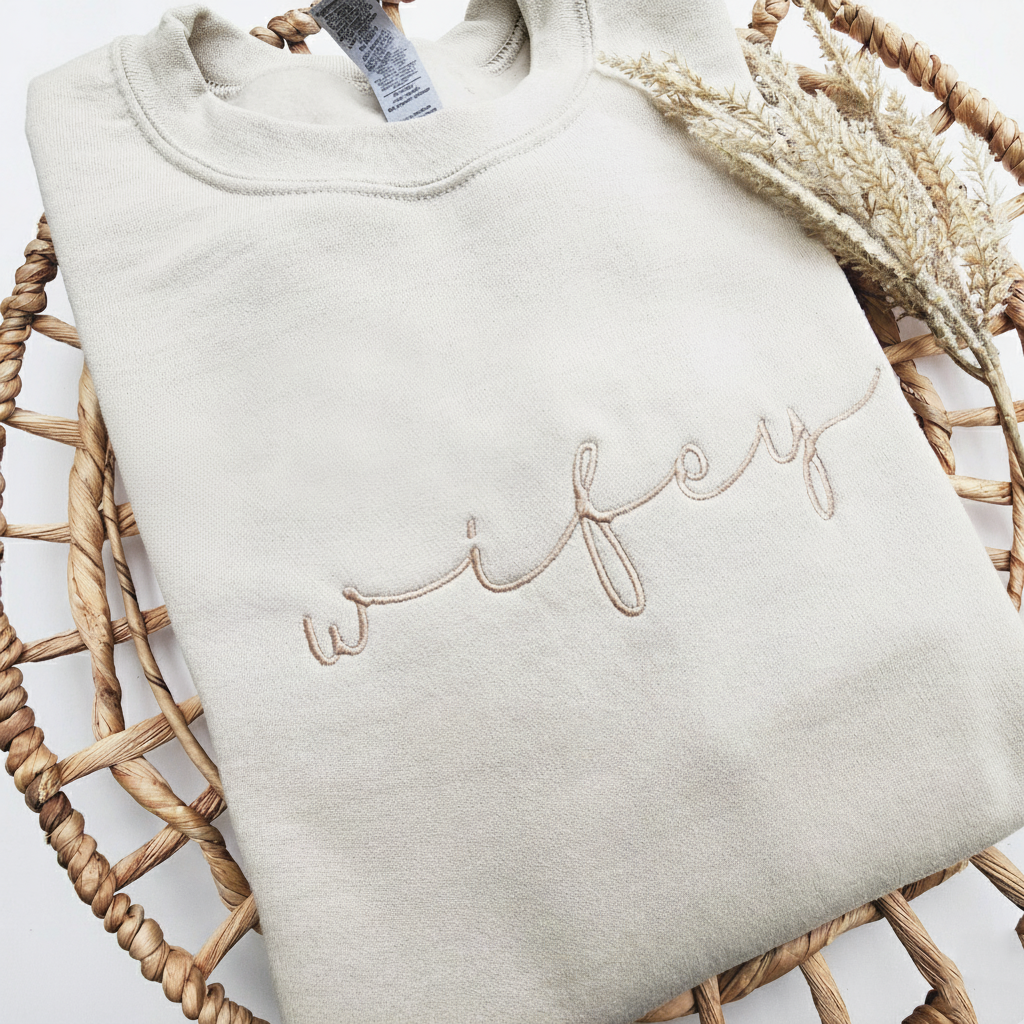 Wifey Embroidered Sweatshirt, Tone on Tone, Personalized Embroidered Wife Sweatshirt, last name Sweatshirt, Engagement Crewneck