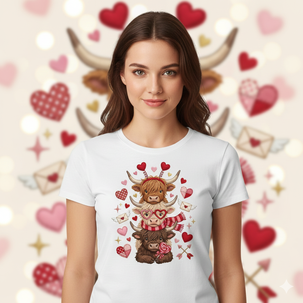 Highland Cow Embroidered Christmas Sweatshirt – Cute Holiday Farm Cow with Lights, Cozy Country Crewneck