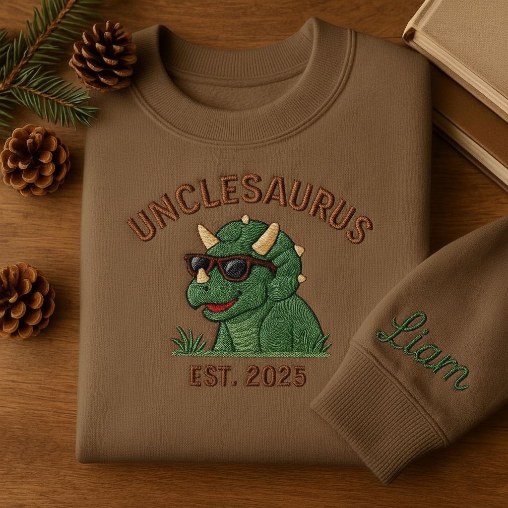 Embroidered Unclesaurus Sweatshirt, Dinosaur Uncle Gift, New Uncle Announcement Shirt, Personalized Expecting Family Tee