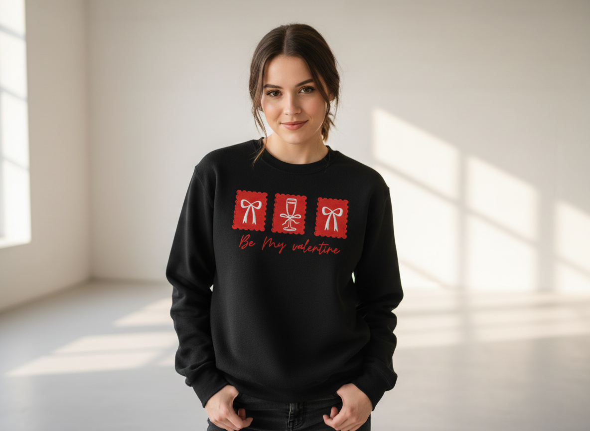 Be My Valentine Embroidery Sweatshirt, Hand Embroidered Valentine Crewneck, Cozy Romantic Gift
