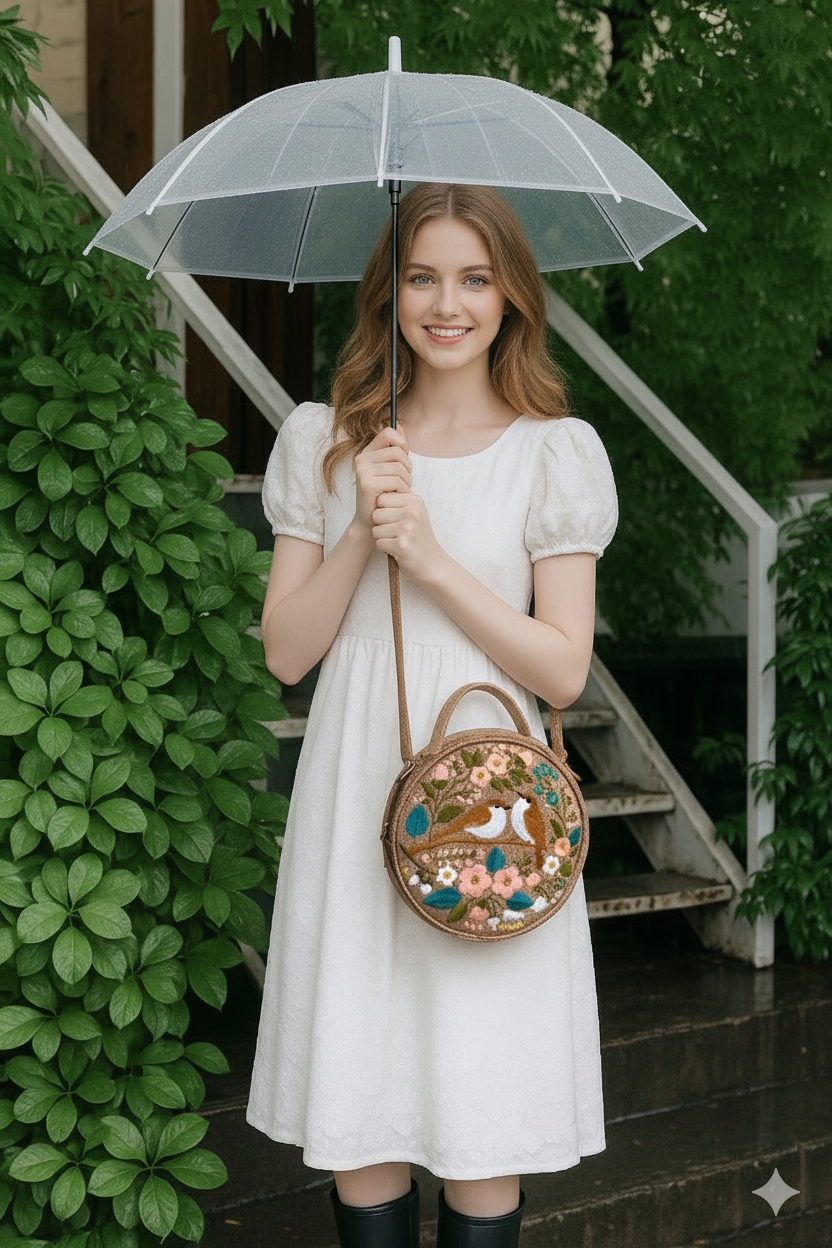 Round Floral Embroidered Bag, Handmade Boho Purse, Vintage Flower Handbag, Cottagecore Shoulder Bag, Gift for Her