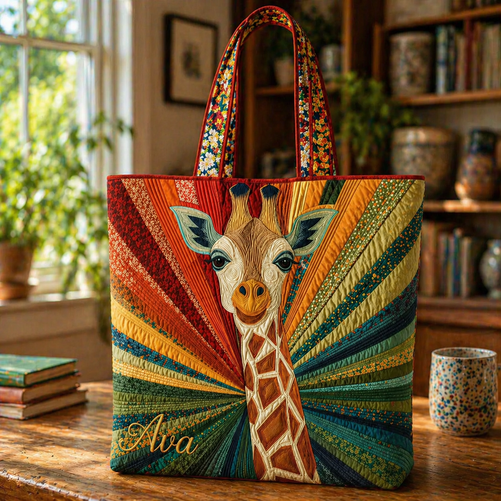 Giraffe Quilted Tote Bag, Giraffe Shoulder Bag, Animal Tote, Gift for Women QTOTE15