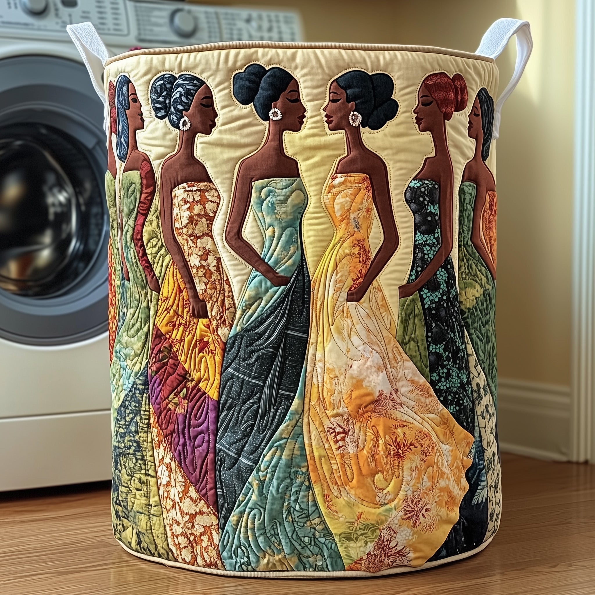 African Woman Quilted Laundry Basket, Black Queen Patchwork Storage Hamper, Laundry Bin, Custom Name Nursery Organizer, Fabric Clothes Basket QBK21
