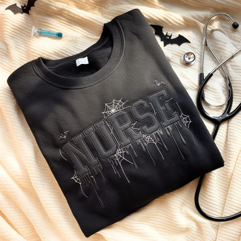 Halloween Nurse Embroidered SweatShirt, Spooky Nurse Shirt, Halloween Gift for Nurse RN Shirt, Nurse Graduation Gift Nursing School Shirt