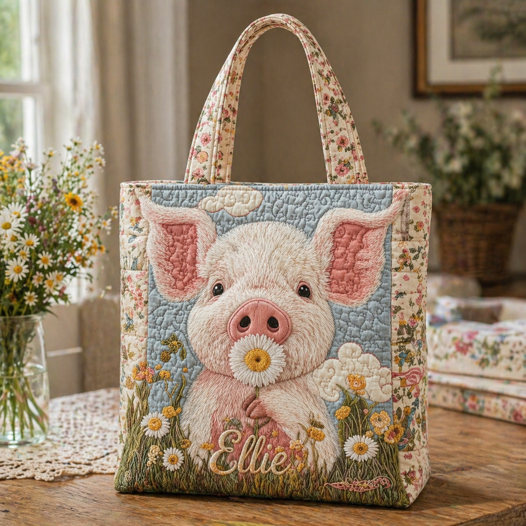 Happy Piggies Quilted Tote Bag, Farm Shoulder Bag, Animal Tote, Gift for Women QTOTE16