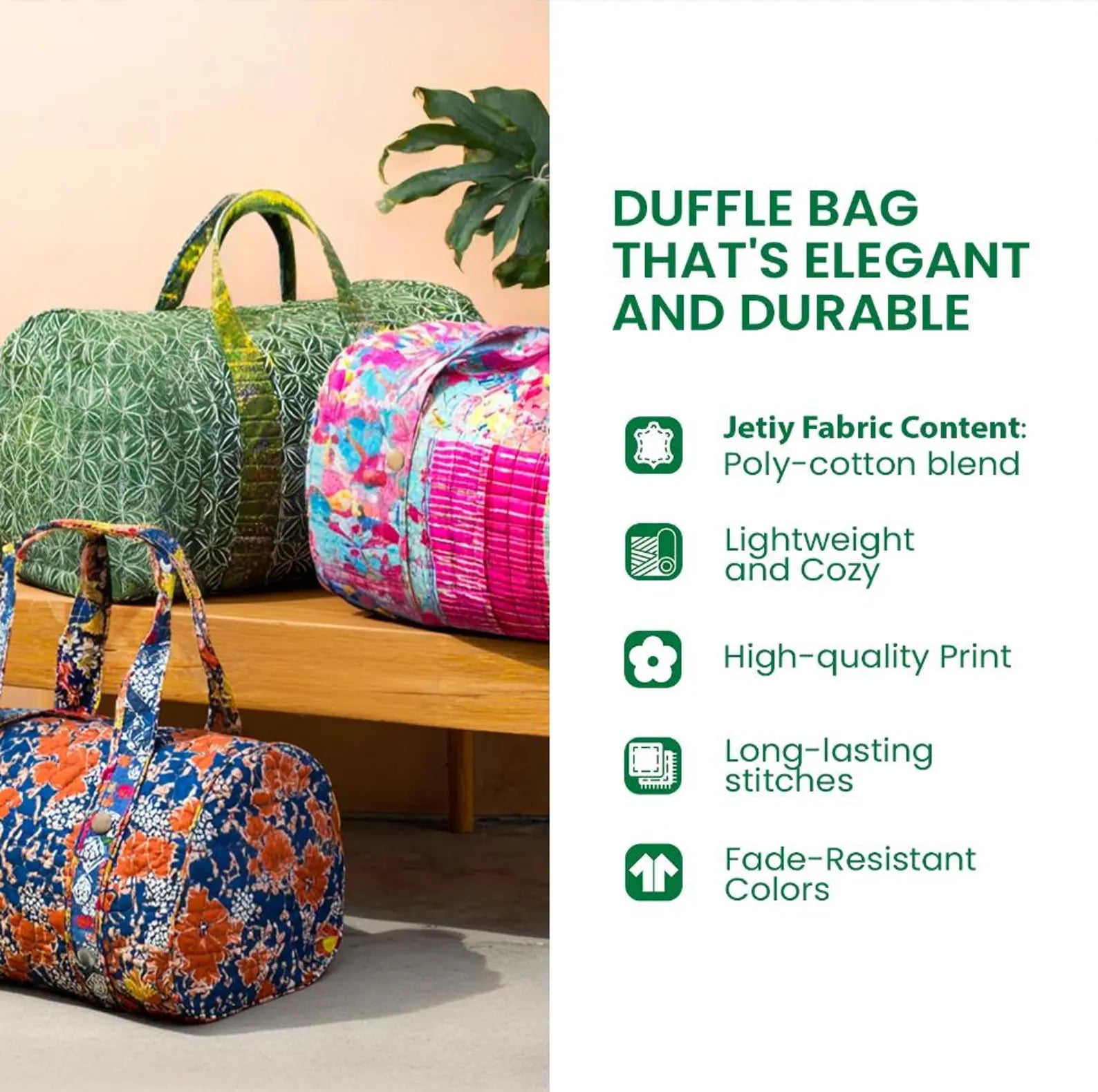 Hippie Van Quilted Duffle Bag, Boho Travel Duffel for Women