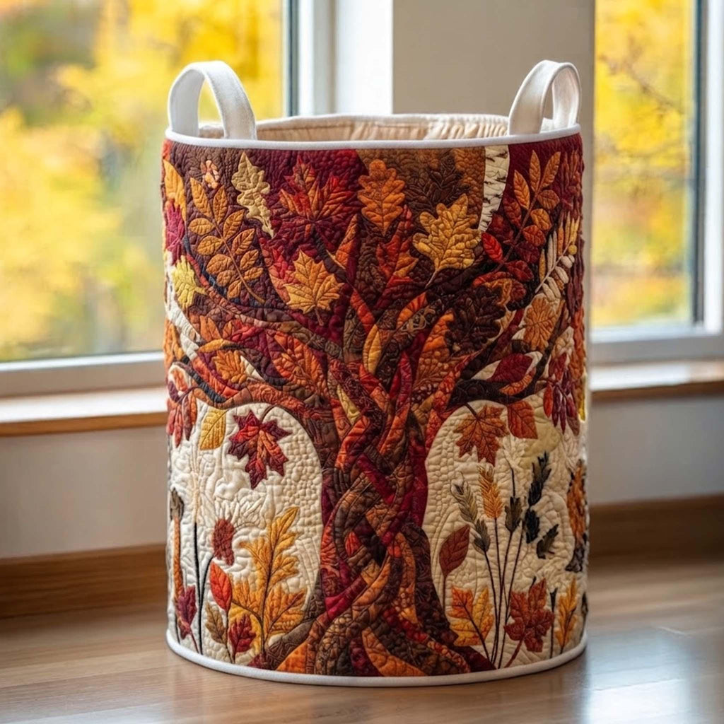 Fall Tree Quilted Laundry Basket, Autumn Leaves Storage Hamper, Custom Name Laundry Bin, Nursery & Home Organizer Gift QBK01