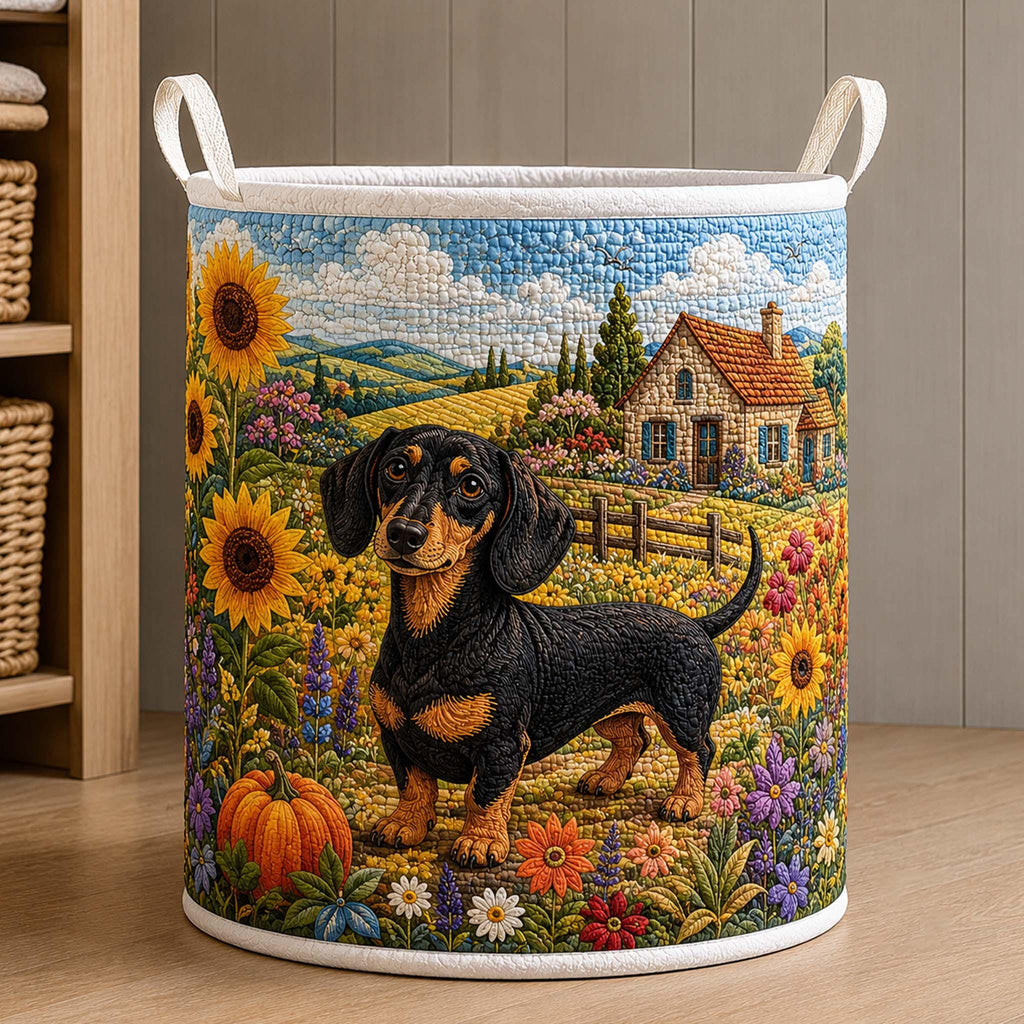Dachshund Quilted Laundry Basket, Cute Dog Storage Hamper, Laundry Bin, Custom Name Nursery Organizer, Fabric Clothes Basket QBK07