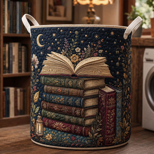 Book Floral Quilted Laundry Basket, Book Storage Hamper, Laundry Bin, Custom Name Nursery Organizer, Fabric Clothes Basket QBK14