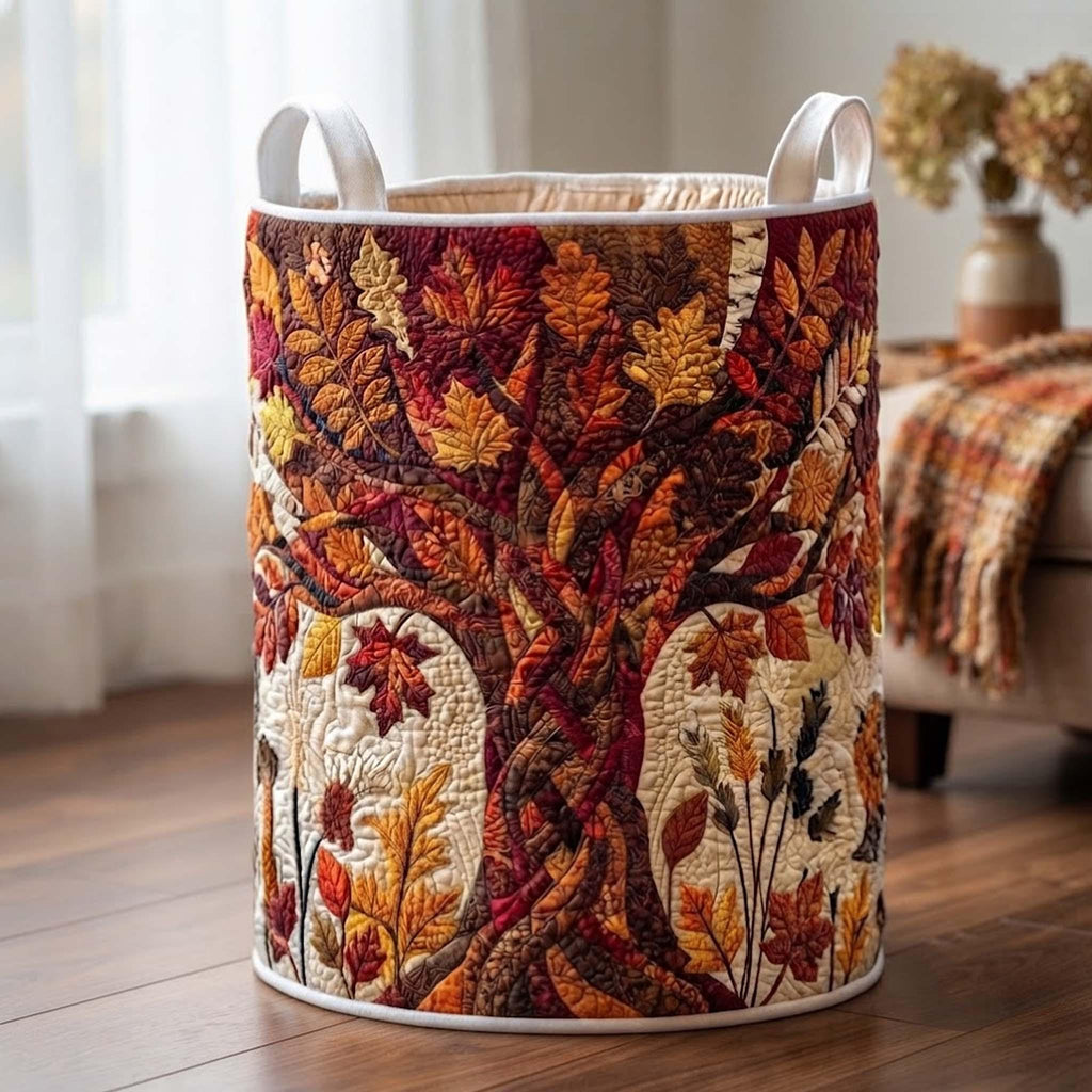 Fall Tree Quilted Laundry Basket, Autumn Leaves Storage Hamper, Custom Name Laundry Bin, Nursery & Home Organizer Gift QBK01