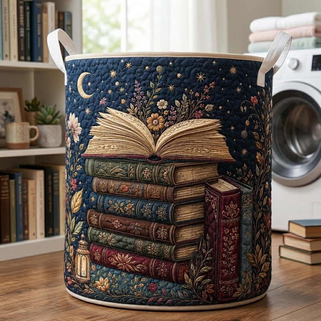Book Floral Quilted Laundry Basket, Book Storage Hamper, Laundry Bin, Custom Name Nursery Organizer, Fabric Clothes Basket QBK14