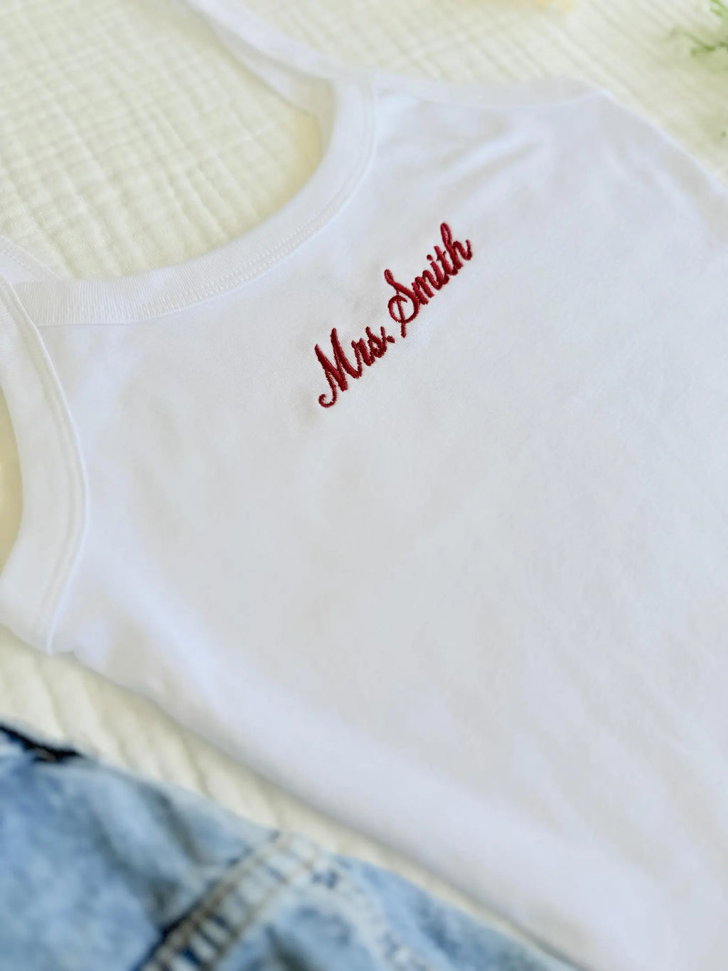 Personalized Mrs. Embroidered Tank Top, Bridal Shower Cami, Bride Vacation Top, Bachelorette Outfit