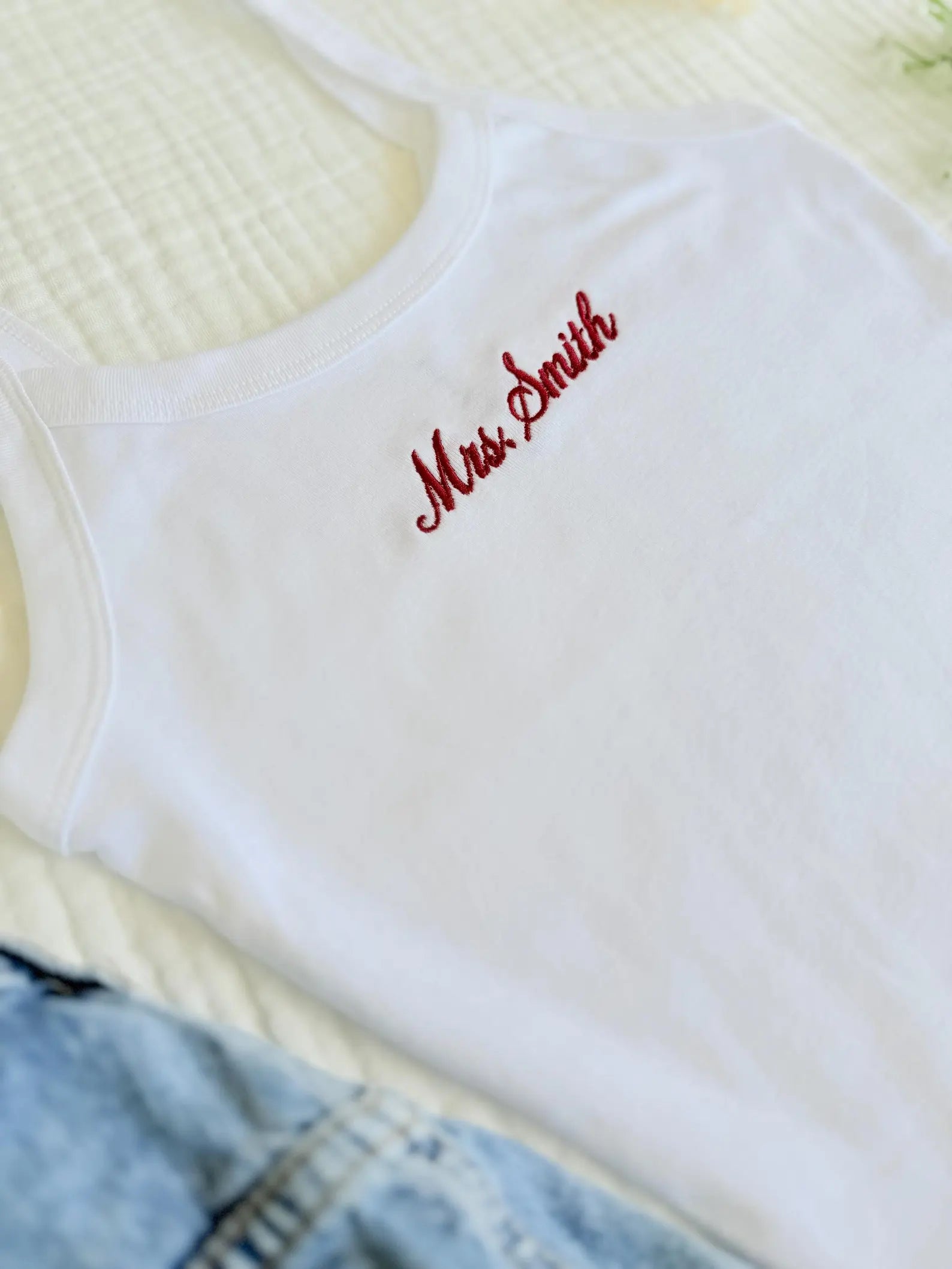 Personalized Mrs. Embroidered Tank Top, Bridal Shower Cami, Bride Vacation Top, Bachelorette Outfit