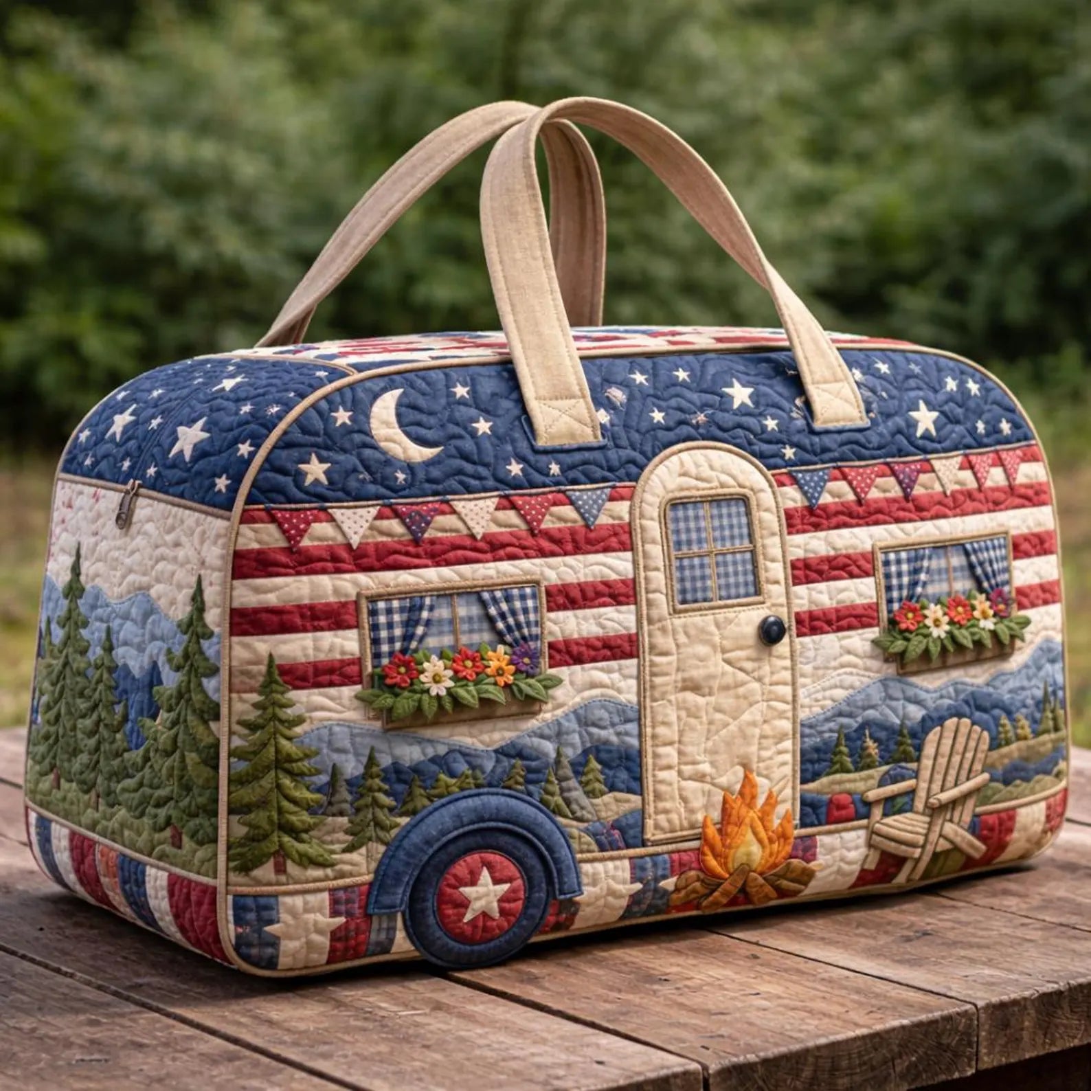 Patriot 250th Anniversary Quilted Duffle Bag, Vintage Camper Travel Bag