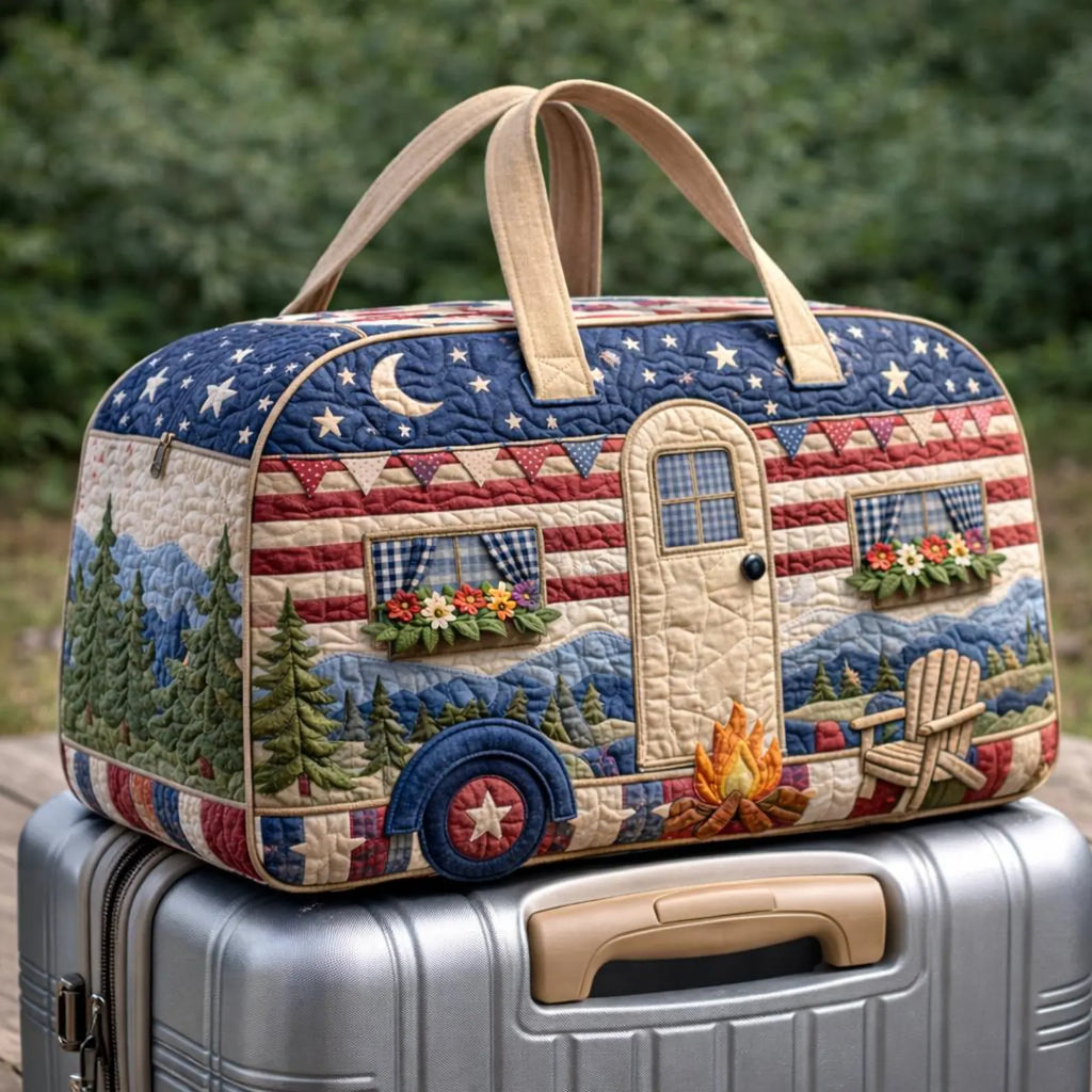 Patriot 250th Anniversary Quilted Duffle Bag, Vintage Camper Travel Bag