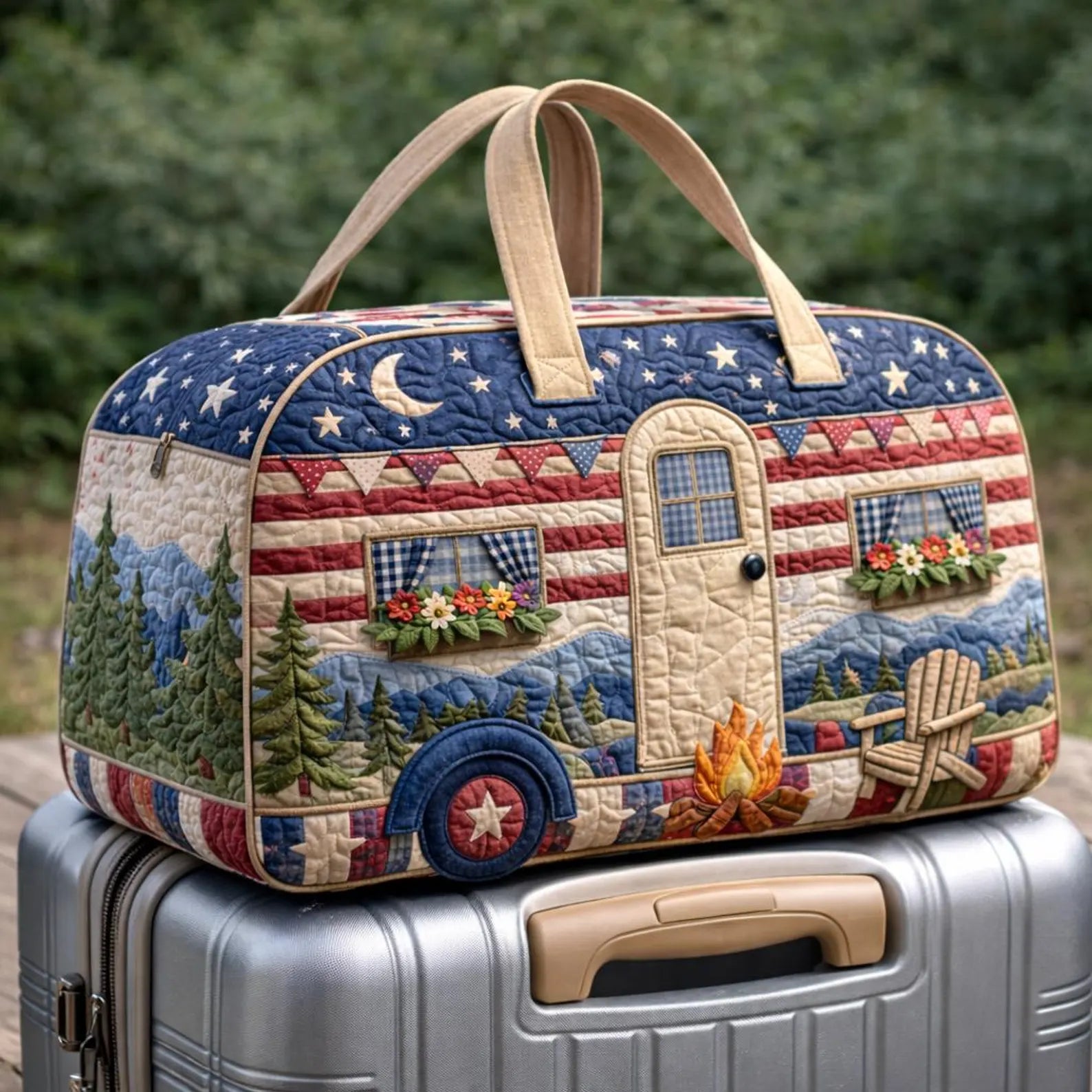 Patriot 250th Anniversary Quilted Duffle Bag, Vintage Camper Travel Bag