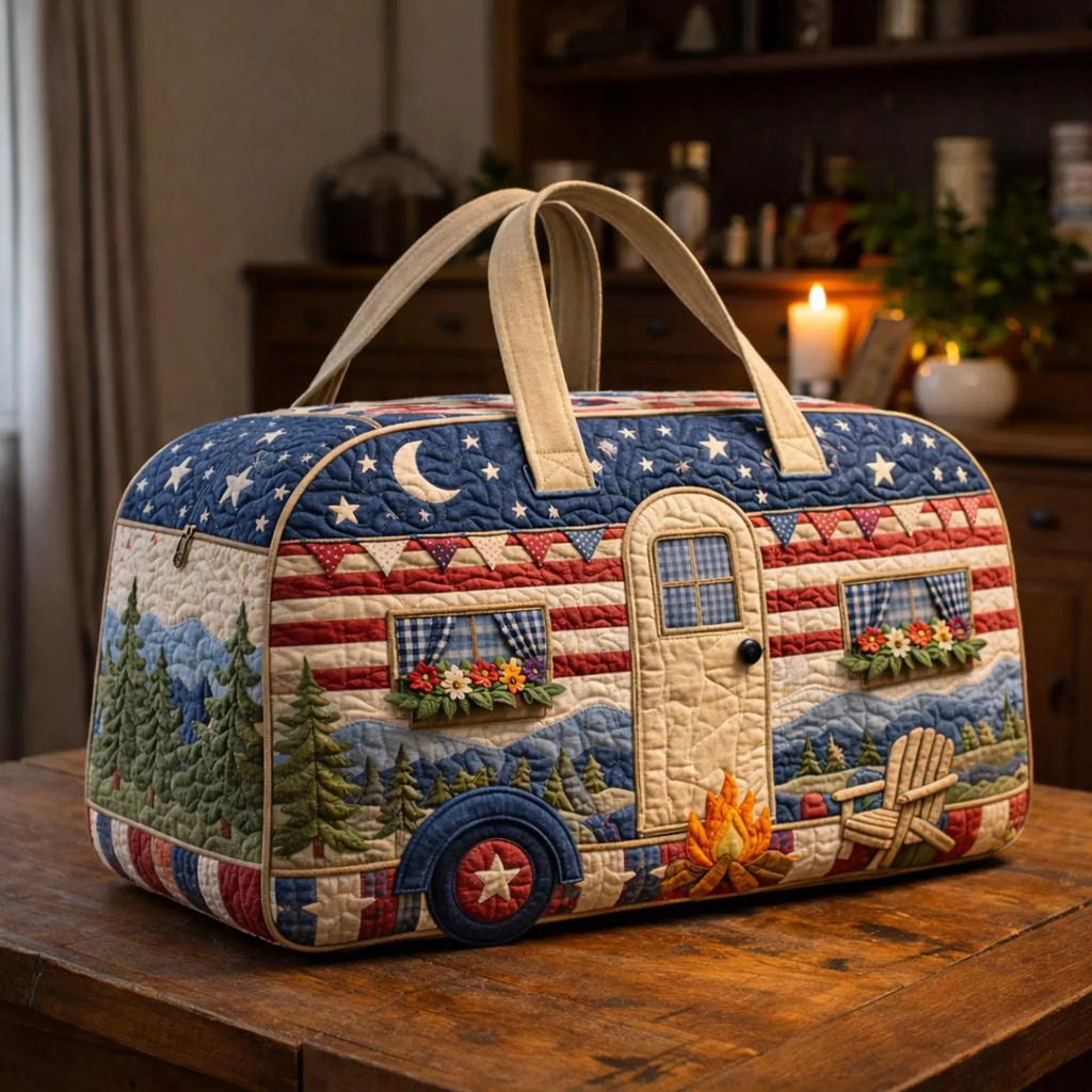 Patriot 250th Anniversary Quilted Duffle Bag, Vintage Camper Travel Bag