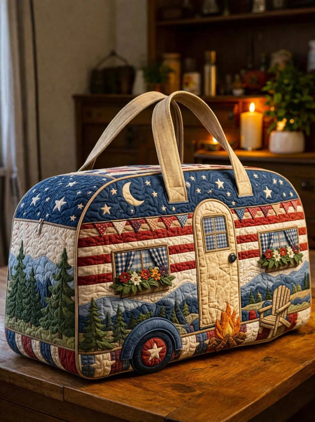Patriot 250th Anniversary Quilted Duffle Bag, Vintage Camper Travel Bag