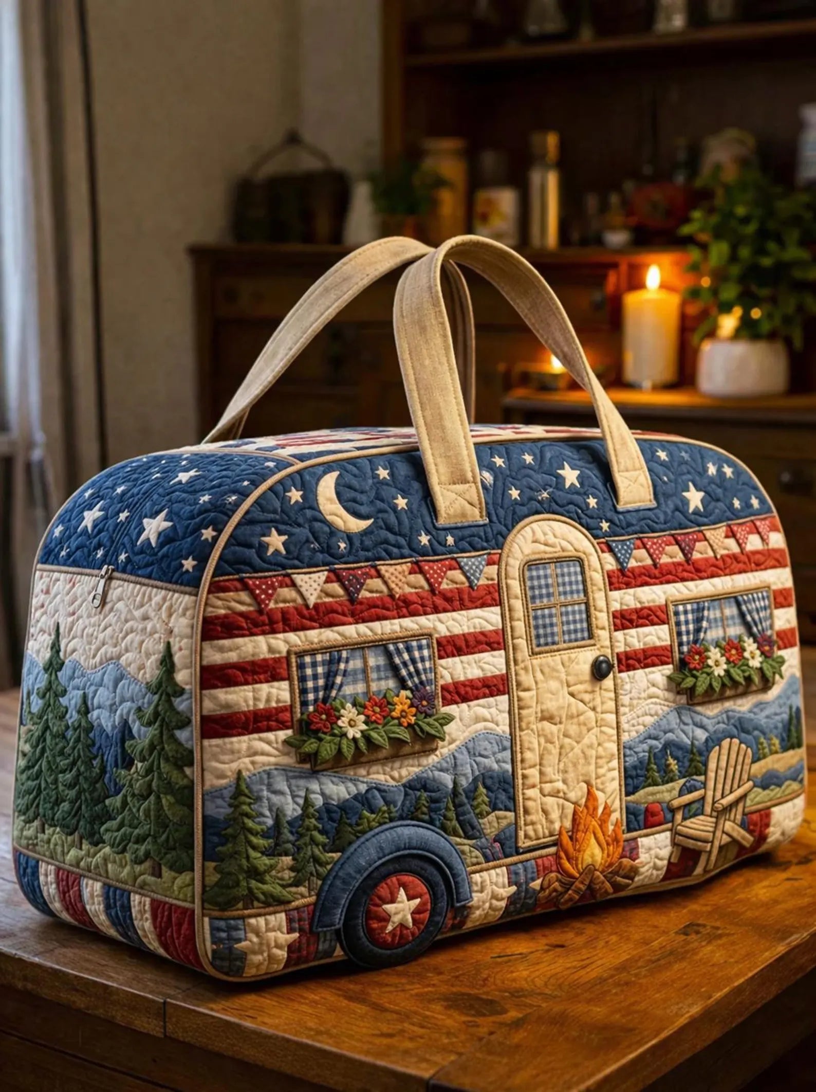 Patriot 250th Anniversary Quilted Duffle Bag, Vintage Camper Travel Bag