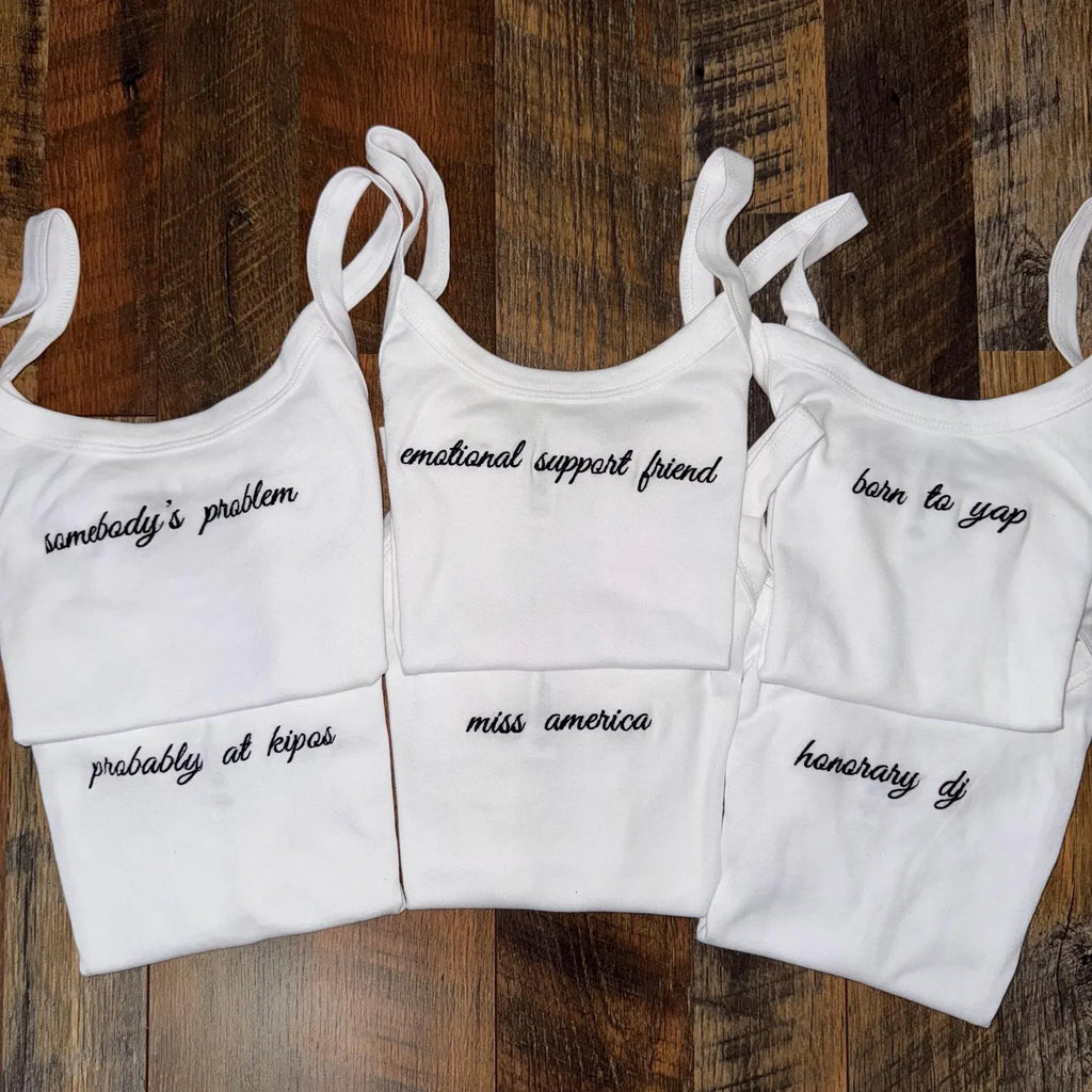 Custom Embroidered Tank Top, Personalized Crop Tank, Bachelorette Party Shirt, Bridal Party Gift, Custom Phrase Tank Top
