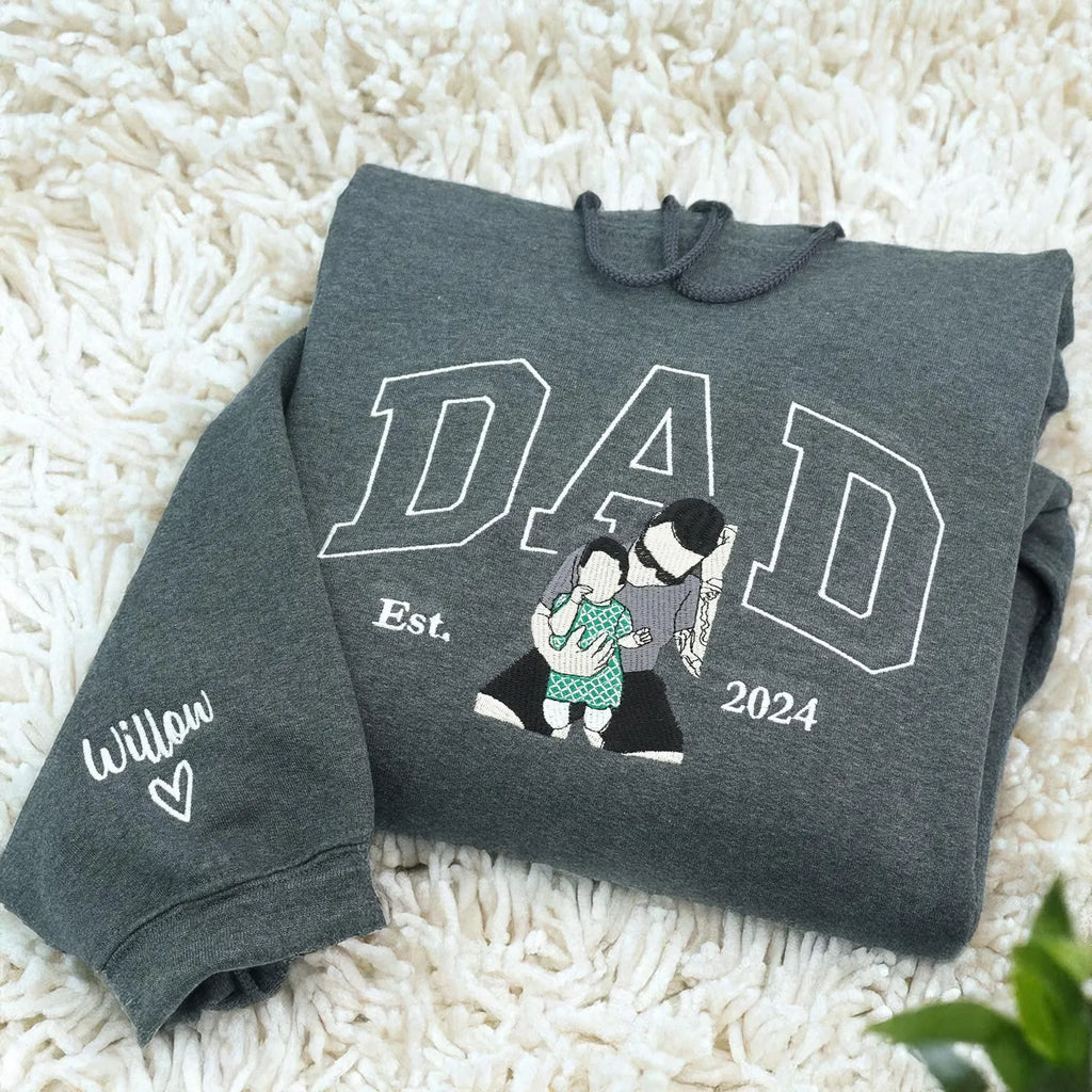 Custom Dad Photo Embroidered Shirt, Personalized Father’s Day Sweatshirt Gift for Husband