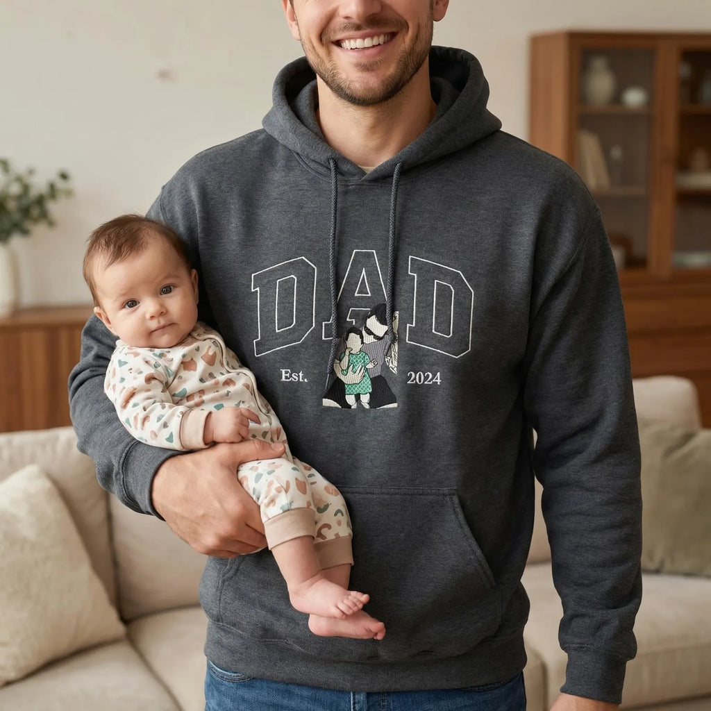 Custom Dad Photo Embroidered Shirt, Personalized Father’s Day Sweatshirt Gift for Husband