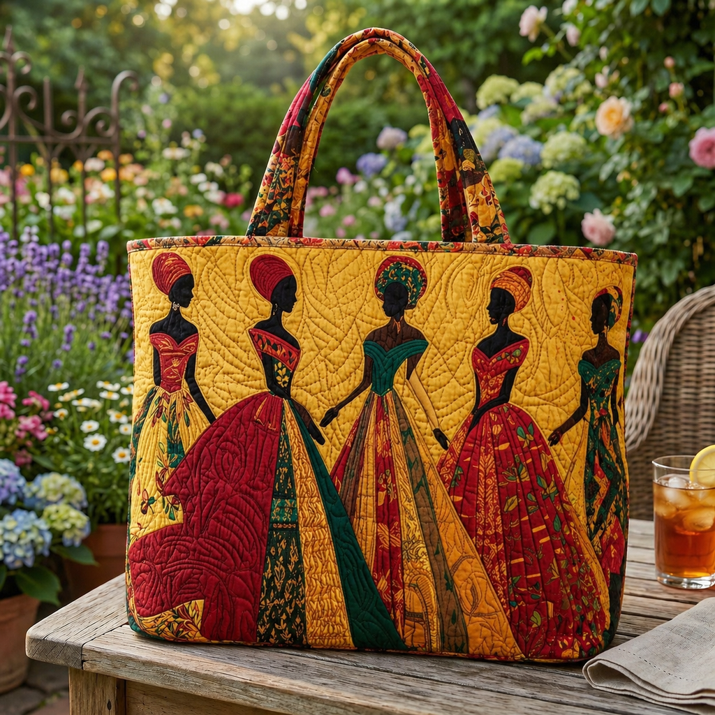 African Women Quilted Tote Bag, Colorful Sisterhood Shoulder Bag, Cultural Art Tote, Empowering Gift for Women QTOTE21