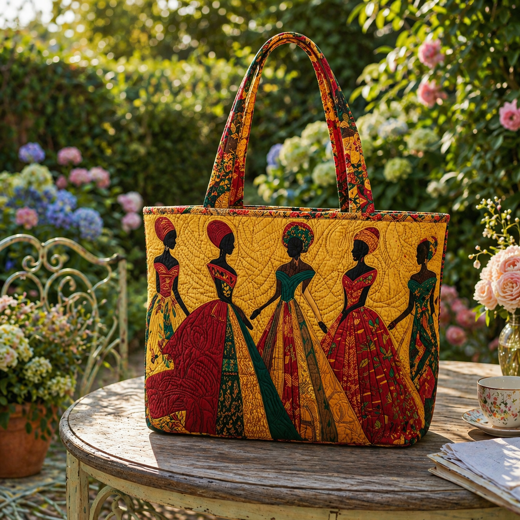 African Women Quilted Tote Bag, Colorful Sisterhood Shoulder Bag, Cultural Art Tote, Empowering Gift for Women QTOTE21