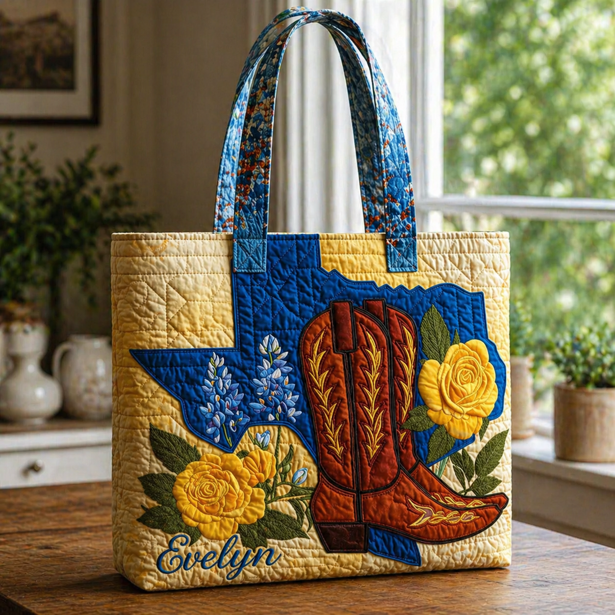Texas Soul Quilted Tote Bag, Texas Soul Shoulder Bag, Art Tote, Gift for Women QTOTE22