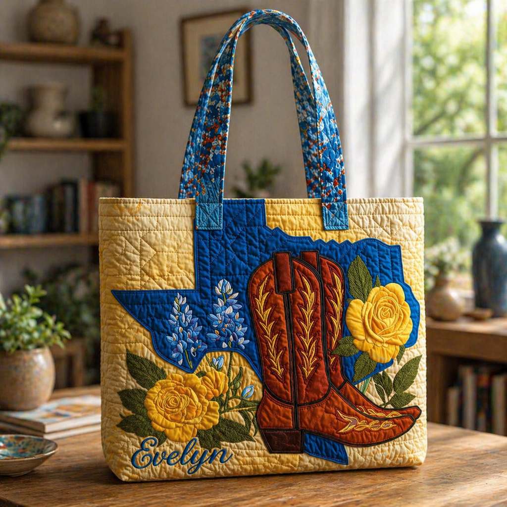 Texas Soul Quilted Tote Bag, Texas Soul Shoulder Bag, Art Tote, Gift for Women QTOTE22