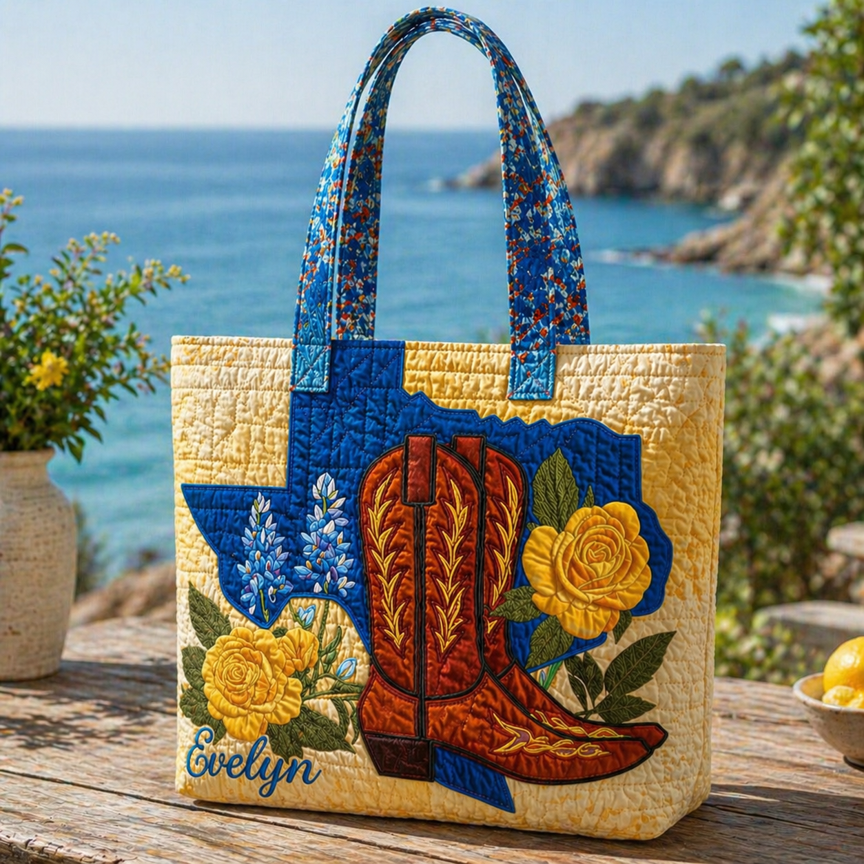 Texas Soul Quilted Tote Bag, Texas Soul Shoulder Bag, Art Tote, Gift for Women QTOTE22